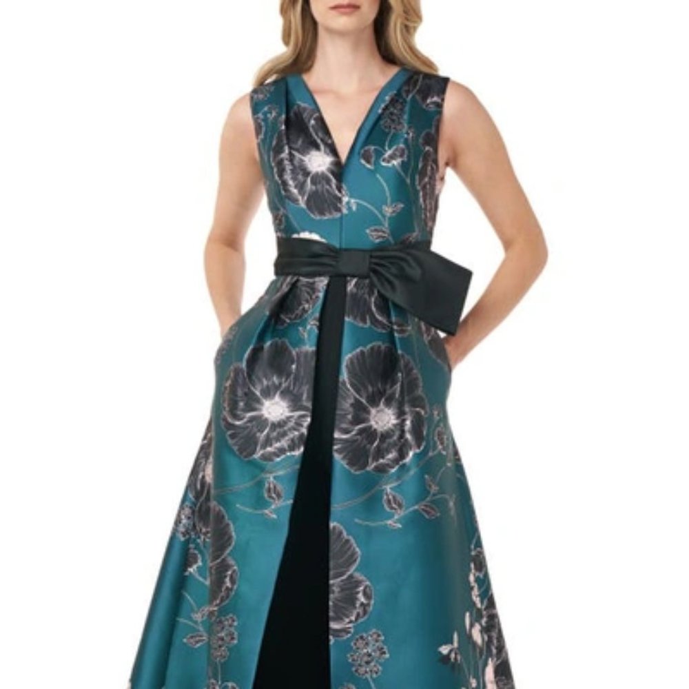 Kay Unger Teal/Multi Walk-Through Jumpsuit, Size 10